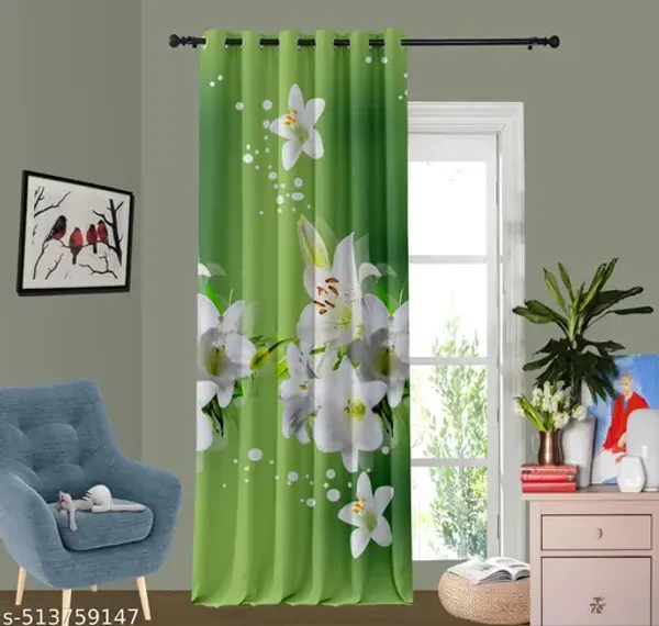 Multicolor_Polyester_Room_Darkening_Green_White_3D_Print_Door_Curtain