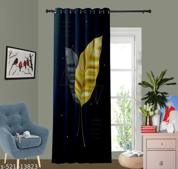Multicolor_Polycotton_Blackoutblack_Leaf_Print_Door_Curtain