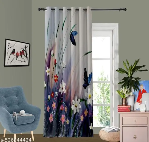 Multicolor_Polyester_3D_Floral_Print_Grommet_Window_Curtain