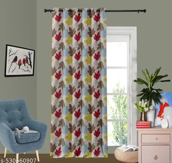 Multicolor_Polycotton_Modern_Autumn_Leaf_Print_Curtain