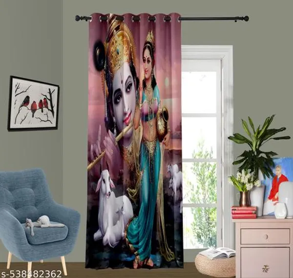Multicolor_Polycotton_Devotional_Radha_Krishna_3D_Print_Door_Curtain