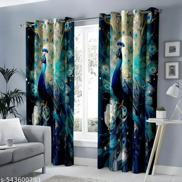 Pack_of_2_Pack_of_2__Multicolor_Polycotton_Blackout_Peacock_Feather_Floral_Print_Door_Curtain