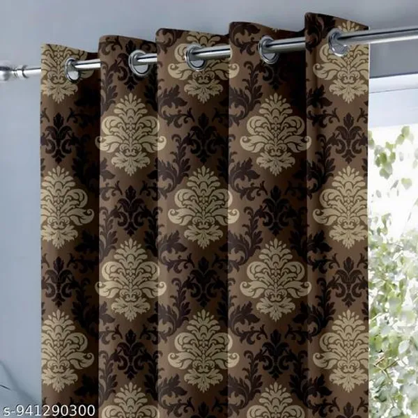 Multicolor_Polycotton_Classic_Damask_Brown_Print_Eyelet_Window_Curtain