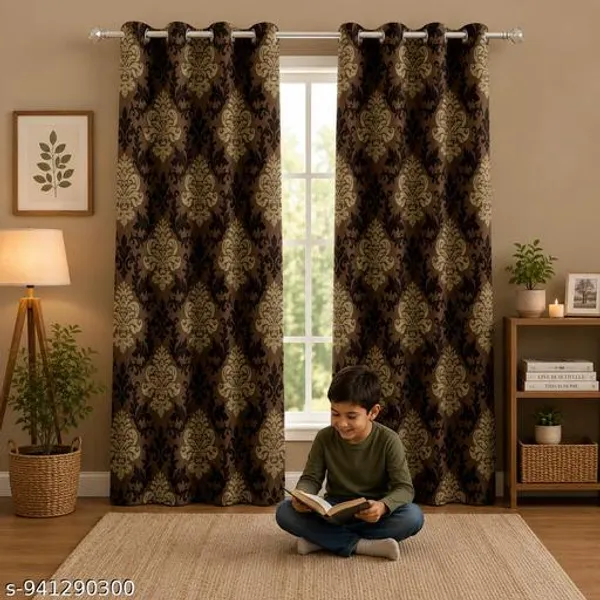 Multicolor_Polycotton_Classic_Damask_Brown_Print_Eyelet_Window_Curtain