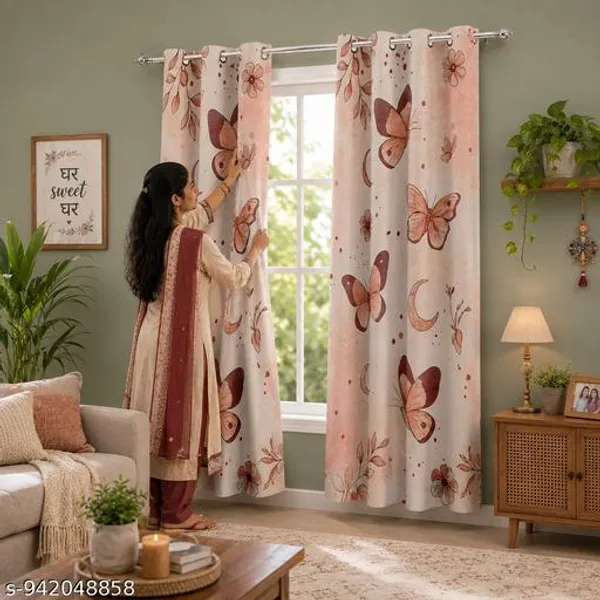 Multicolor_Polycotton_Blackout_Peach_Butterfly_Floral_Print_Eyelet_Curtain