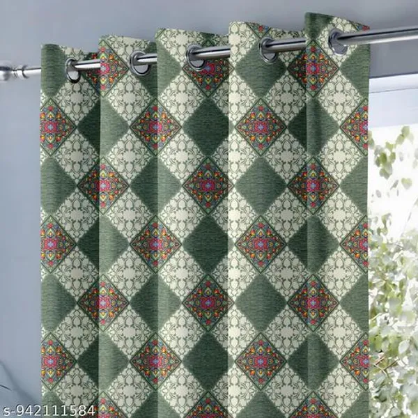 Multicolor_Polycotton_Blackout_Green_Geometric_Floral_Print_Eyelet_Curtain