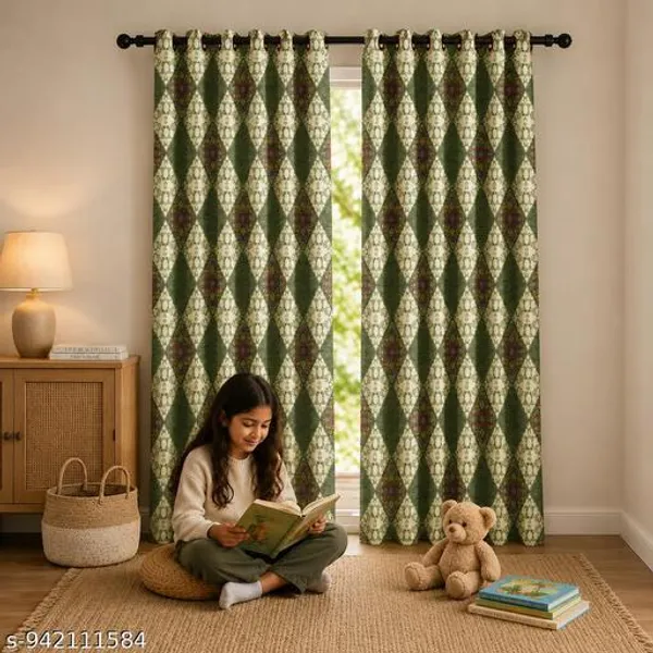 Multicolor_Polycotton_Blackout_Green_Geometric_Floral_Print_Eyelet_Curtain