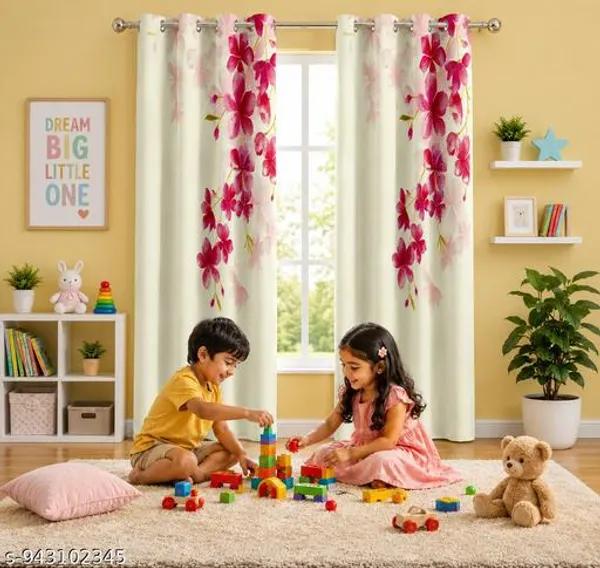 Multicolor_Polycotton_Blackout_Floral_Print_Eyelet_Kids_Window_Curtain
