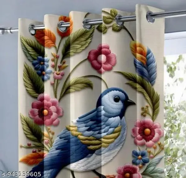 Pack_of_2_Pack_of_2__Multicolor_Polycotton_Blackout_Bird_Floral_Print_Eyelet_Door_Curtain