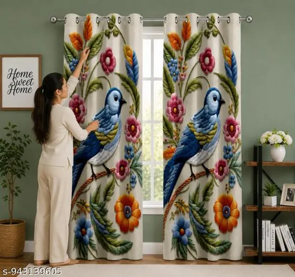 Pack_of_2_Pack_of_2__Multicolor_Polycotton_Blackout_Bird_Floral_Print_Eyelet_Door_Curtain