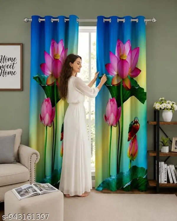 Pack_of_2_Pack_of_2__Multicolor_Polycotton_Blackout_Lotus_Floral_Print_Eyelet_Curtain