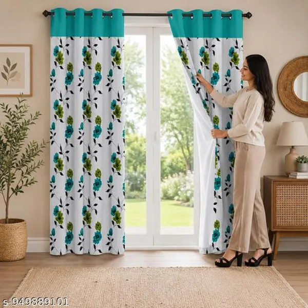 Pack_of_2_Pack_of_2__Multicolor_Polycotton_Floral_Print_Teal_Border_Eyelet_Door_Curtain