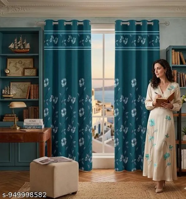 Multicolor_Polycotton_Modern_Teal_Floral_Eyelet_Window_Curtain
