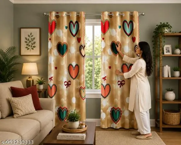 Multicolor_Polycotton_Romantic_Heart_Print_Window_Curtain