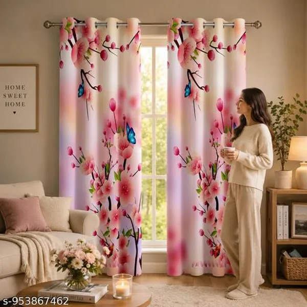 Multicolor_Polycotton_Blackout_Cherry_Blossom_Butterfly_Print_Curtain
