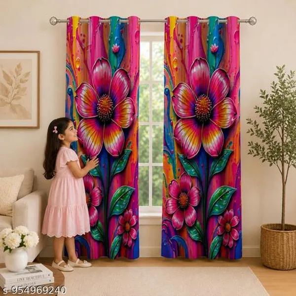 Multicolor_Polycotton_Floral_Print_Eyelet_Door_Curtain