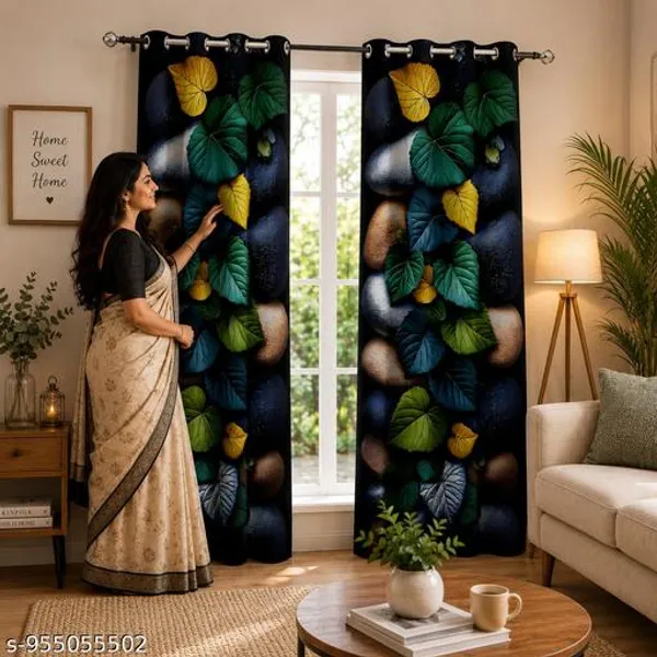 Multicolor_Polycotton_Modern_Leaf_Pebble_Print_Window_Curtain