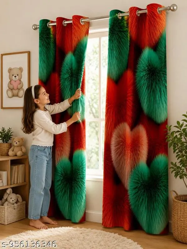 Multicolor_Polycotton_3D_Heart_Print_Eyelet_Door_Curtain