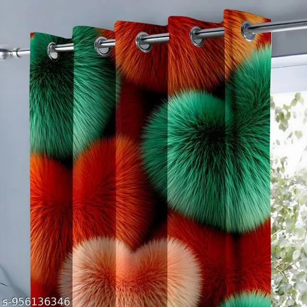 Multicolor_Polycotton_3D_Heart_Print_Eyelet_Door_Curtain