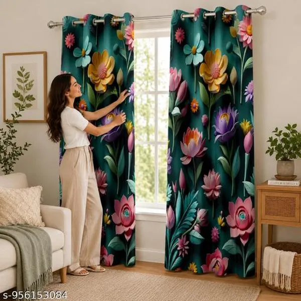 Pack_of_2_Pack_of_2__Multicolor_Polycotton_3D_Floral_Garden_Print_Eyelet_Door_Curtain