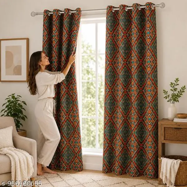Multicolor_Polycotton_Ethnic_Geometric_Diamond_Print_Eyelet_Curtain
