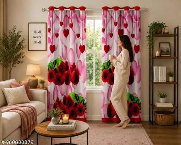 Multicolor_Polycotton_Rose_Heart_Print_Eyelet_Door_Curtain