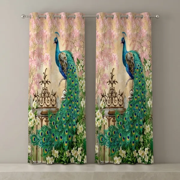 Multicolor_Polycotton_3D_Peacock_Print_Door_Curtain