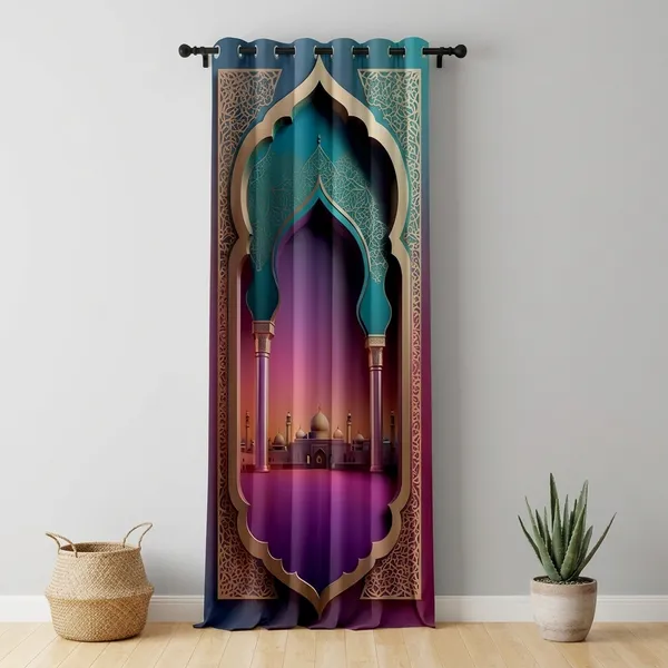 Multicolor_Polycotton_3D_Temple_Entrance_Print_Curtain