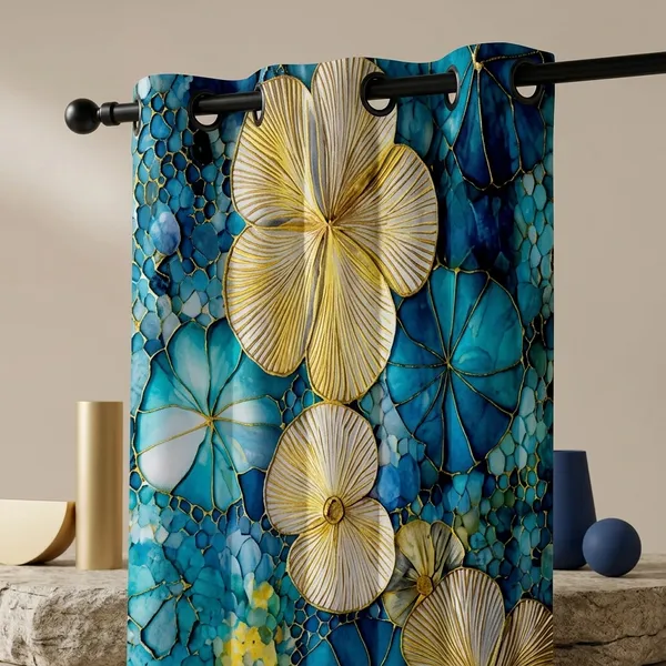 Multicolor_Polycotton_Modern_Golden_Bloom_Print_Door_Curtain