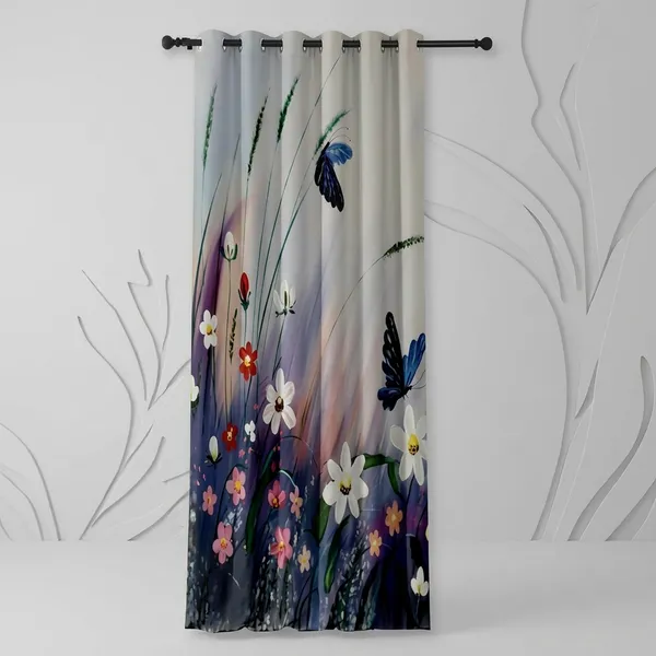 Multicolor_Polyester_3D_Floral_Print_Grommet_Window_Curtain