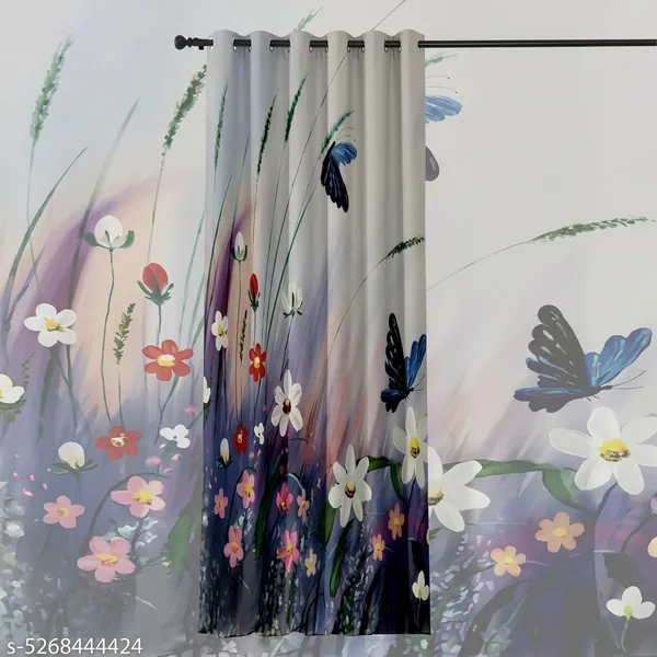 Multicolor_Polyester_3D_Floral_Print_Grommet_Window_Curtain