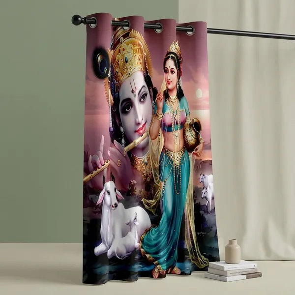 Multicolor_Polycotton_Devotional_Radha_Krishna_3D_Print_Door_Curtain