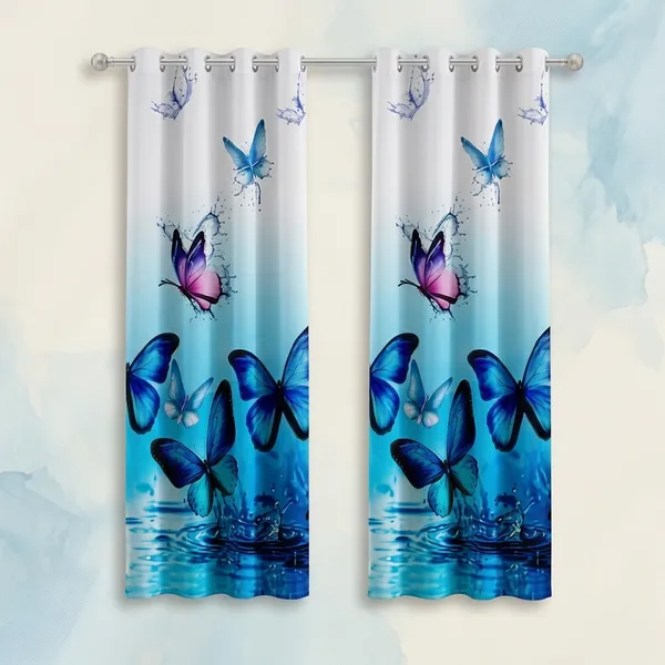 Multicolor_Polycotton_Sky_3D_Butterfly_Print_Eyelet_Window_Curtain