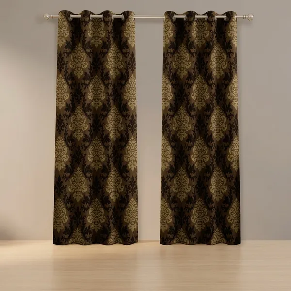 Multicolor_Polycotton_Classic_Damask_Brown_Print_Eyelet_Window_Curtain
