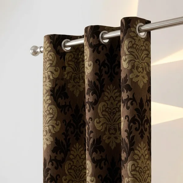 Multicolor_Polycotton_Classic_Damask_Brown_Print_Eyelet_Window_Curtain
