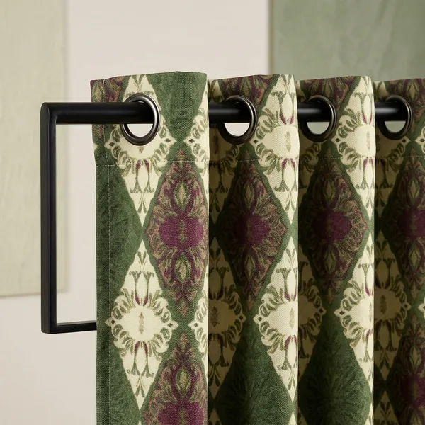 Multicolor_Polycotton_Blackout_Green_Geometric_Floral_Print_Eyelet_Curtain