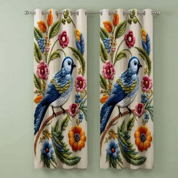 Pack_of_2_Pack_of_2__Multicolor_Polycotton_Blackout_Bird_Floral_Print_Eyelet_Door_Curtain