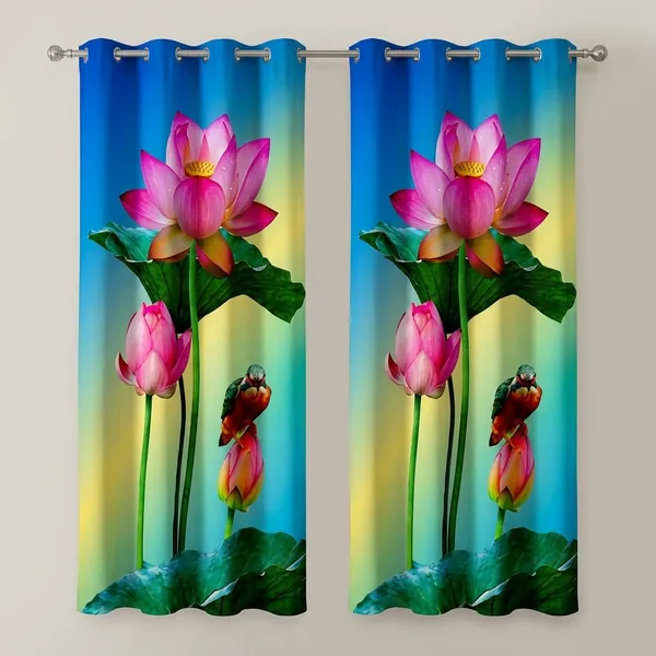 Pack_of_2_Pack_of_2__Multicolor_Polycotton_Blackout_Lotus_Floral_Print_Eyelet_Curtain