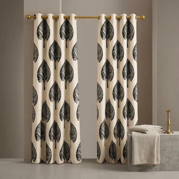 Multicolor_Polycotton_Leaf_Print_Eyelet_Window_Curtain