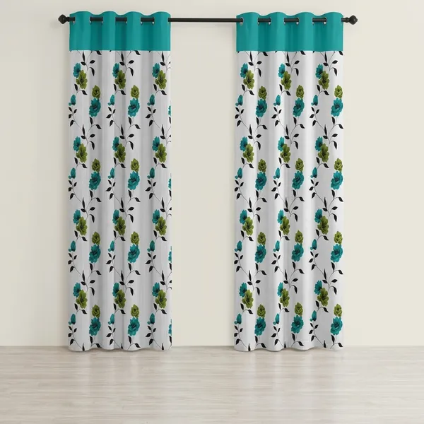 Pack_of_2_Pack_of_2__Multicolor_Polycotton_Floral_Print_Teal_Border_Eyelet_Door_Curtain