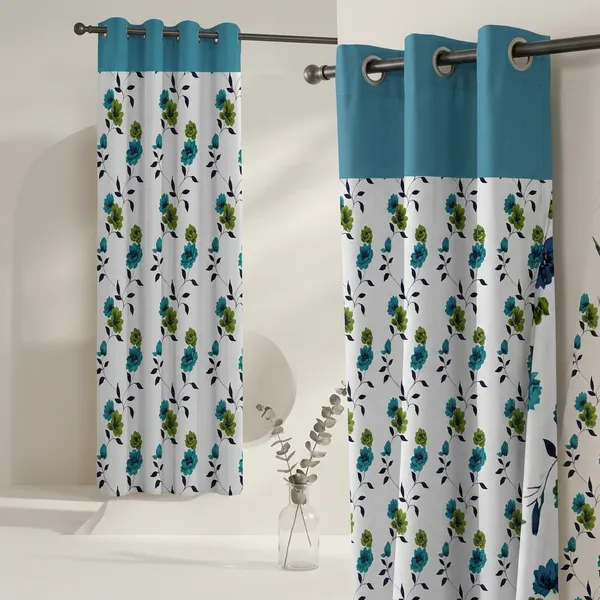 Pack_of_2_Pack_of_2__Multicolor_Polycotton_Floral_Print_Teal_Border_Eyelet_Door_Curtain