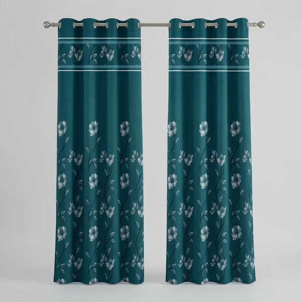 Multicolor_Polycotton_Modern_Teal_Floral_Eyelet_Window_Curtain