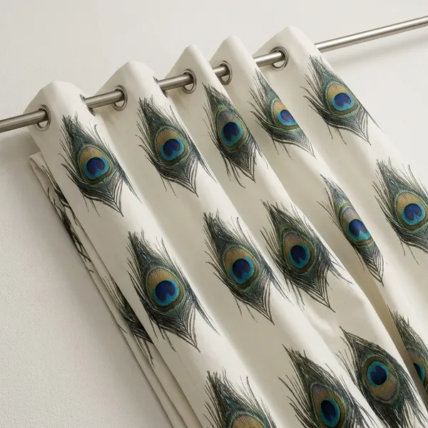 Multicolor_Polycotton_Modern_Peacock_Feather_Print_Eyelet_Door_Curtain