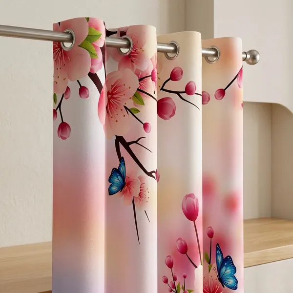 Multicolor_Polycotton_Blackout_Cherry_Blossom_Butterfly_Print_Curtain