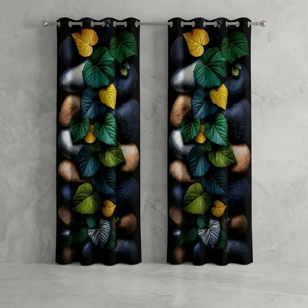 Multicolor_Polycotton_Modern_Leaf_Pebble_Print_Window_Curtain