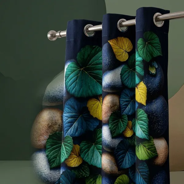 Multicolor_Polycotton_Modern_Leaf_Pebble_Print_Window_Curtain