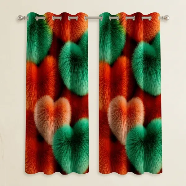 Multicolor_Polycotton_3D_Heart_Print_Eyelet_Door_Curtain