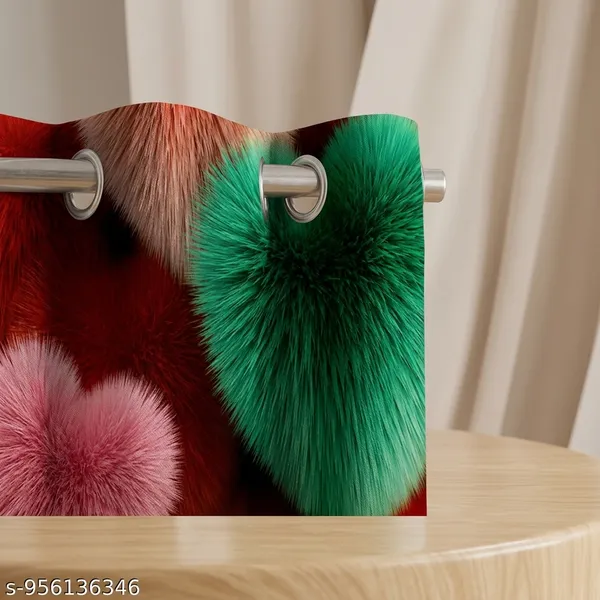 Multicolor_Polycotton_3D_Heart_Print_Eyelet_Door_Curtain