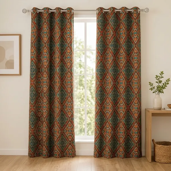 Multicolor_Polycotton_Ethnic_Geometric_Diamond_Print_Eyelet_Curtain
