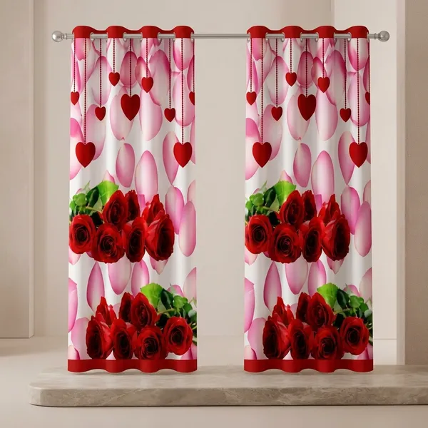 Multicolor_Polycotton_Rose_Heart_Print_Eyelet_Door_Curtain